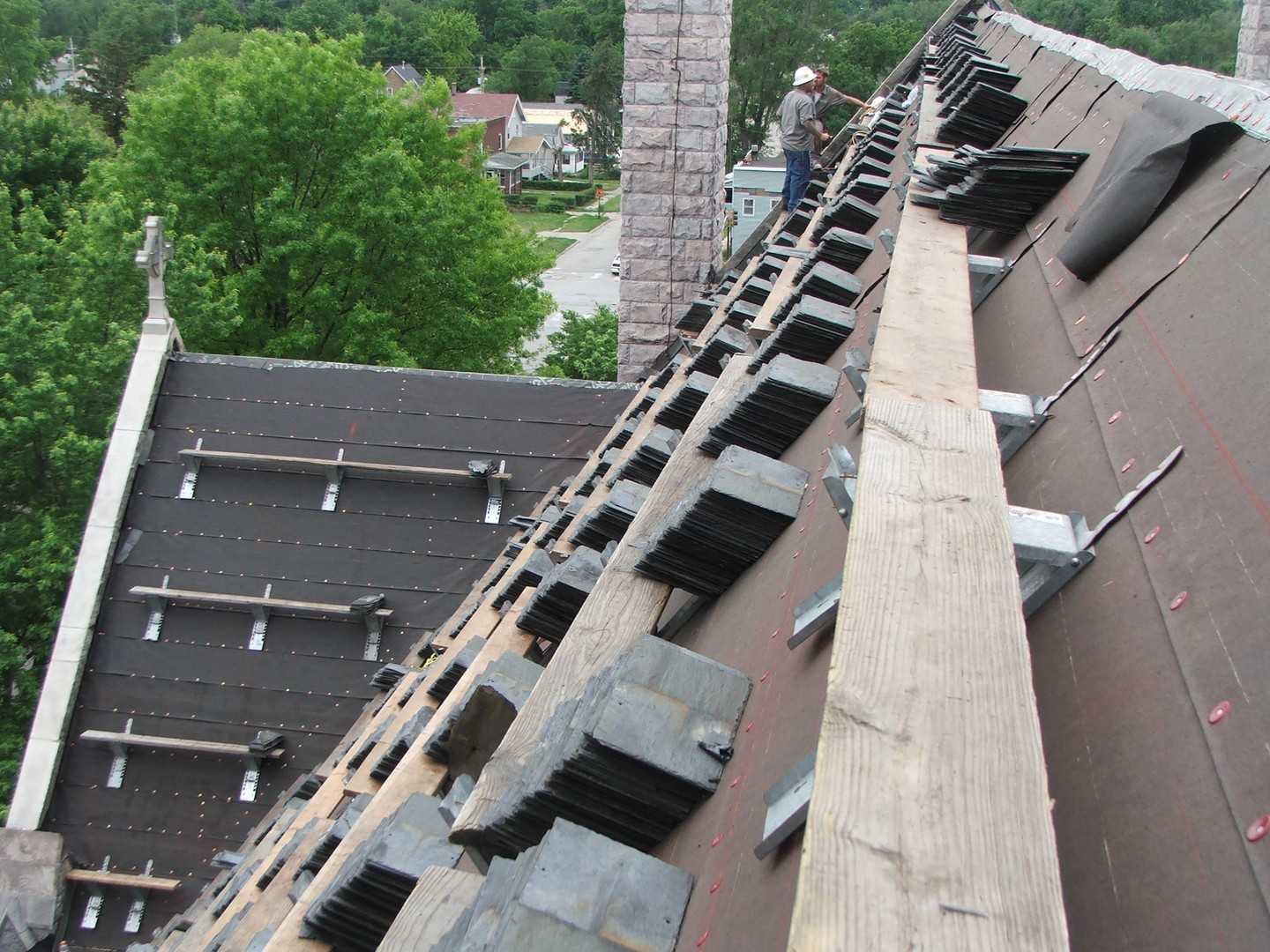 Installing slate church roof